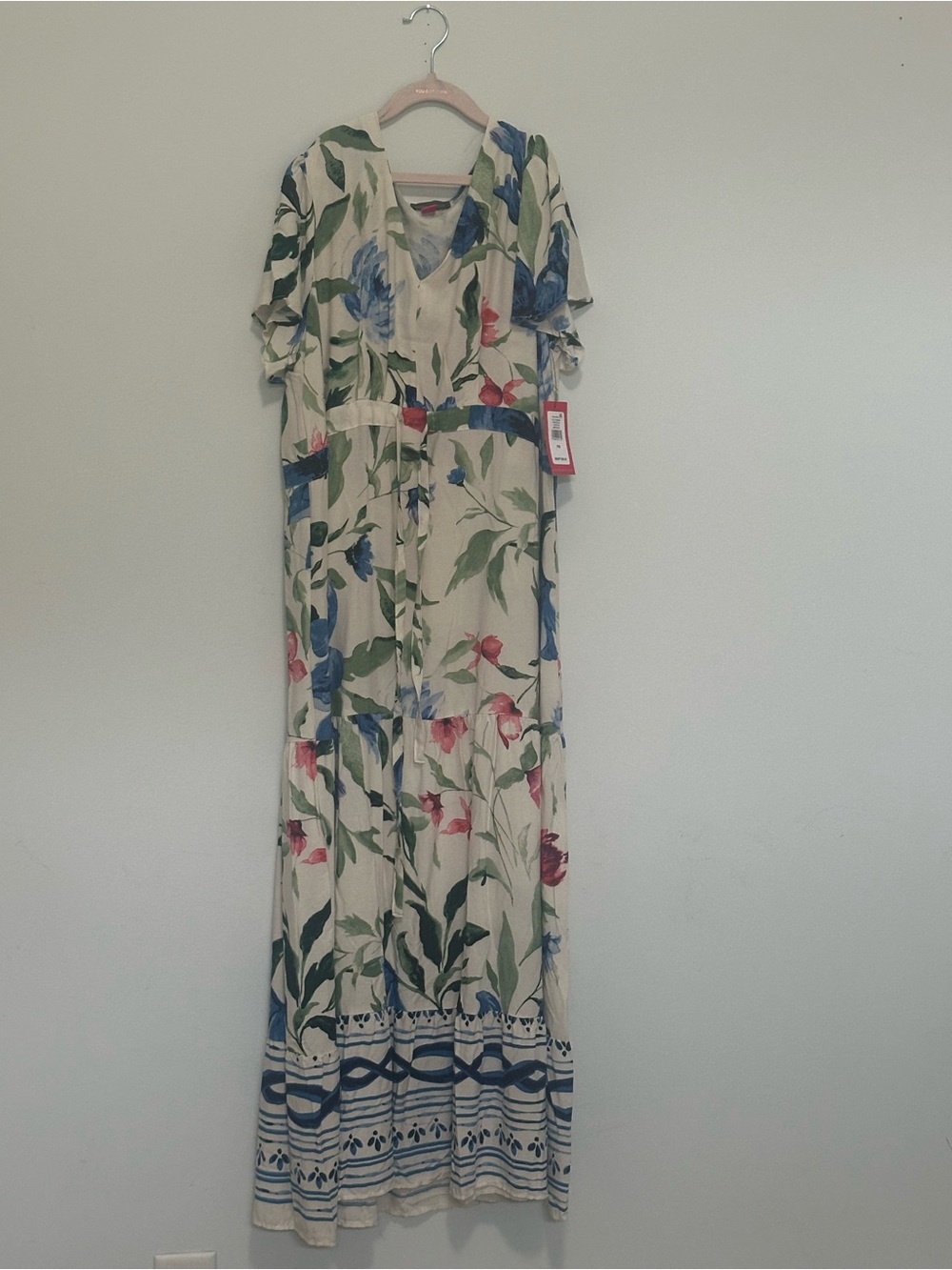 Vince Camuto Cream Maxi Dress with Blue, Green & Red Floral Print